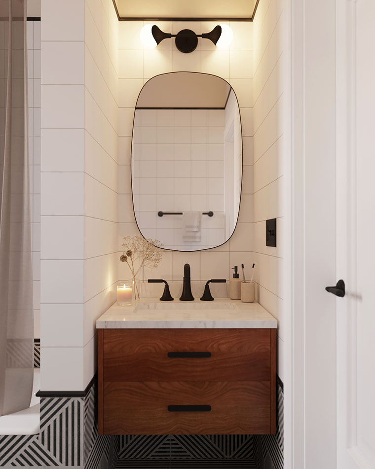 Mid-Century Modern Bathroom with Geometric Tiles