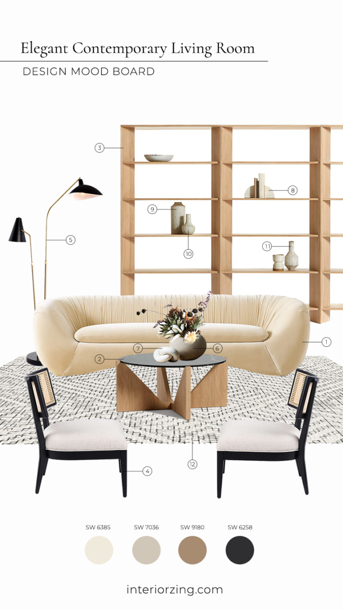 Elegant Contemporary Living Room - Design Mood Board