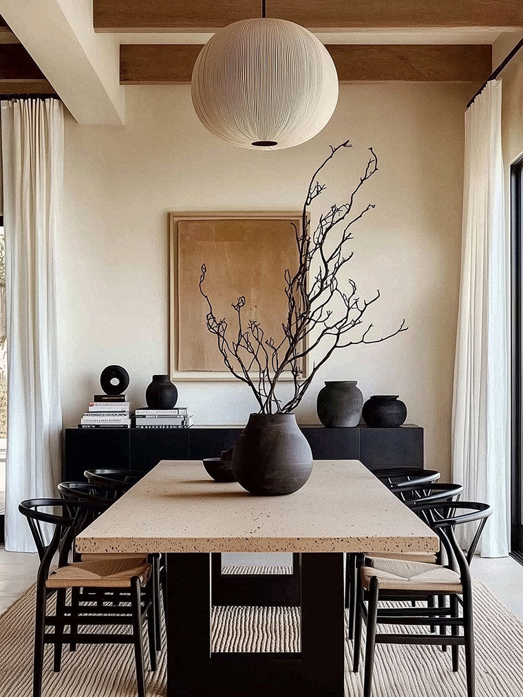 Neutral Mediterranean Dining Room with Minimalist Elegance