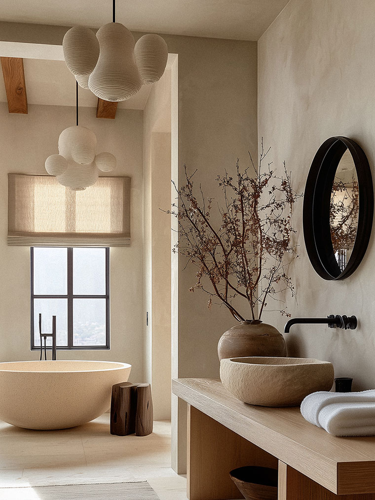 Mediterranean Minimalist Bathroom with Warm Elegance