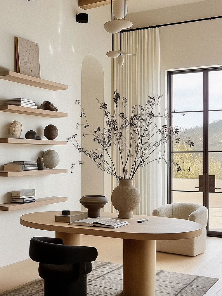 Mediterranean Inspired Home Office in Warm Neutrals