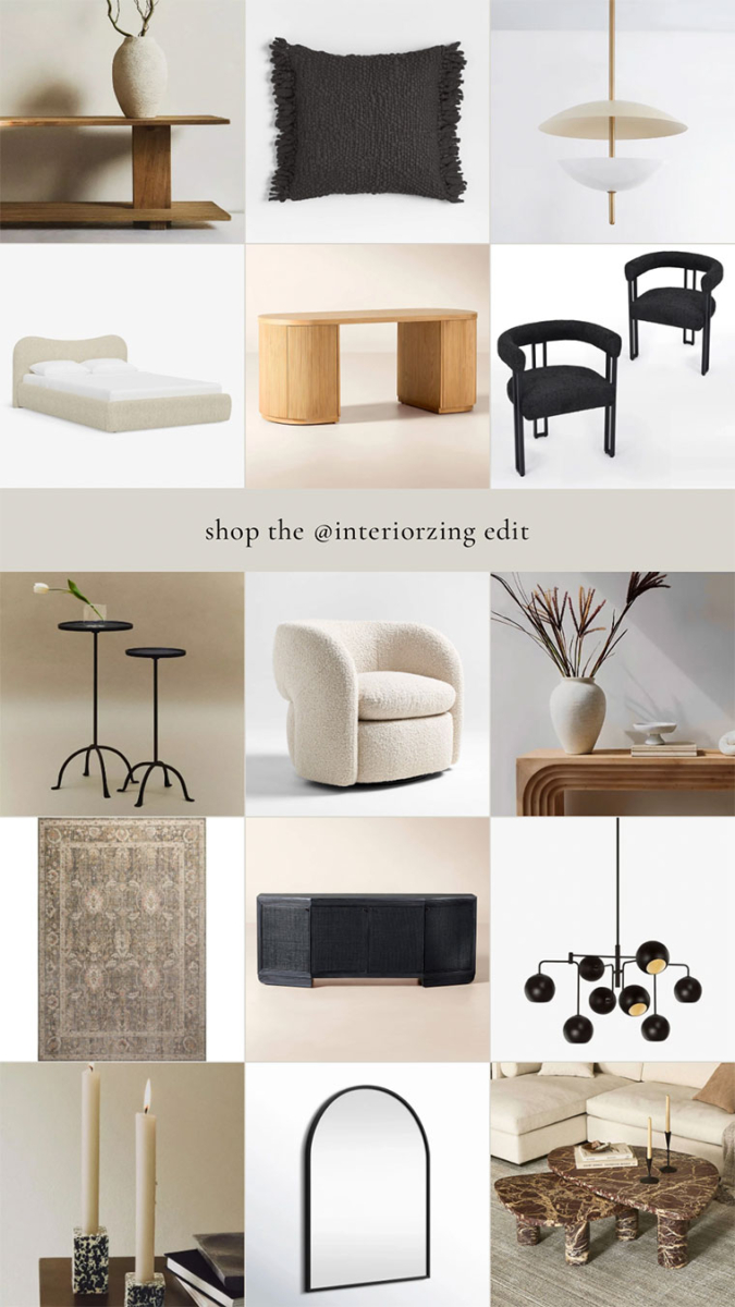 modern Mediterranean home edit of furniture and decor by @interiorzing