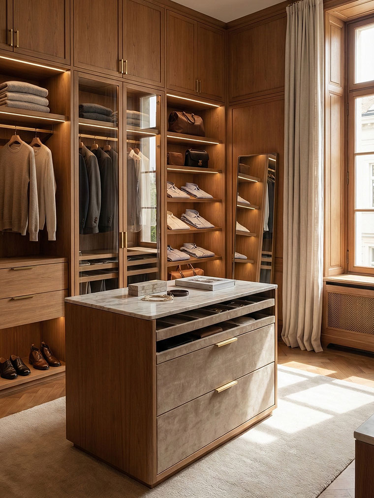 European contemporary walk-in closet